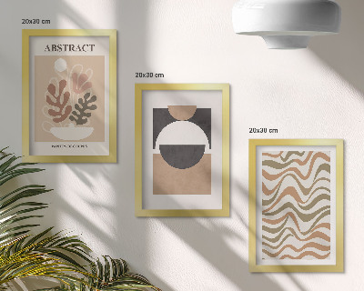 Tríptico com moldura Formas e padrões abstratos em cores suaves.
