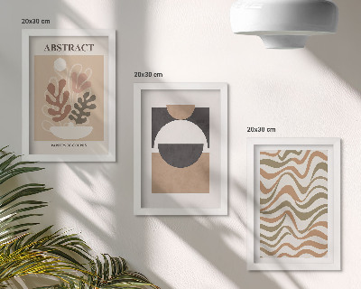Tríptico com moldura Formas e padrões abstratos em cores suaves.