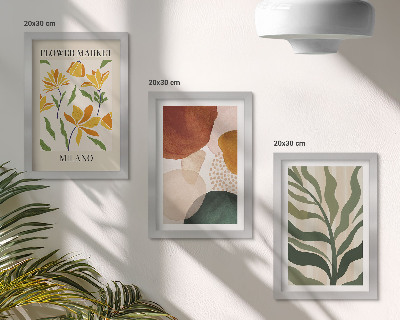 Conjunto de 3 quadros decorativos Motivos florais com formas abstratas e folhas