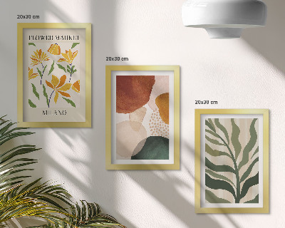 Conjunto de 3 quadros decorativos Motivos florais com formas abstratas e folhas