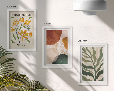 Conjunto de 3 quadros decorativos Motivos florais com formas abstratas e folhas