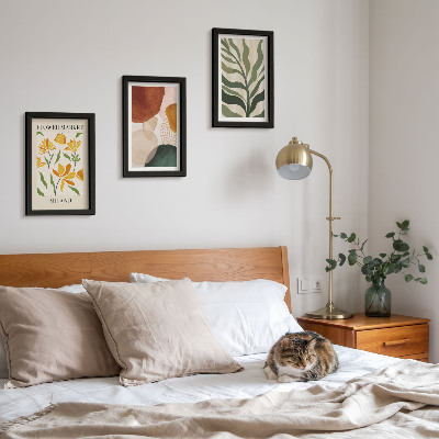 Conjunto de 3 quadros decorativos Motivos florais com formas abstratas e folhas