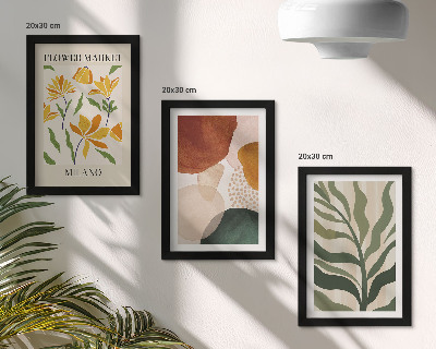 Conjunto de 3 quadros decorativos Motivos florais com formas abstratas e folhas