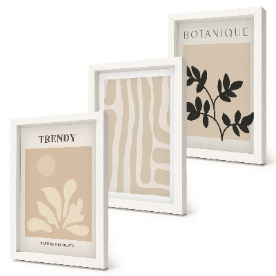 Conjunto de molduras com imagens Estampas elegantes de plantas em tons de bege e preto.