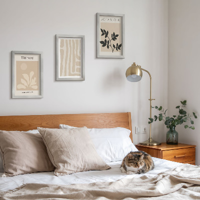 Conjunto de molduras com imagens Estampas elegantes de plantas em tons de bege e preto.