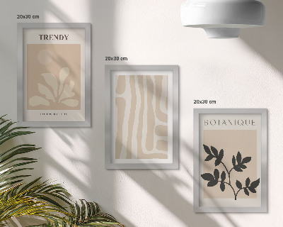 Conjunto de molduras com imagens Estampas elegantes de plantas em tons de bege e preto.