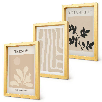 Conjunto de molduras com imagens Estampas elegantes de plantas em tons de bege e preto.