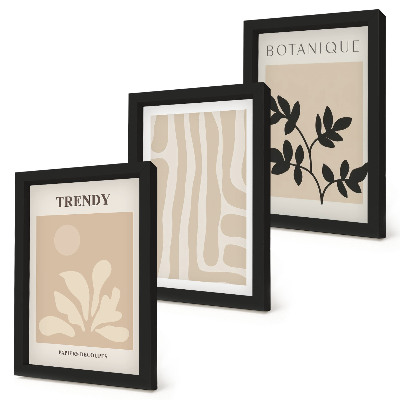 Conjunto de molduras com imagens Estampas elegantes de plantas em tons de bege e preto.