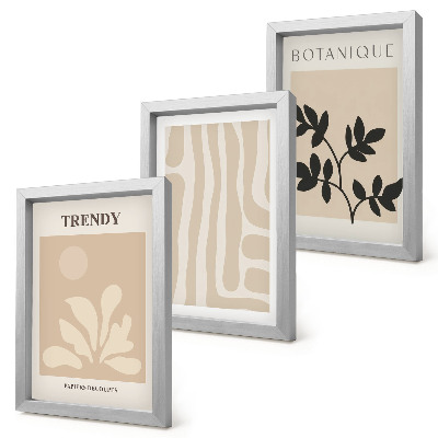 Conjunto de molduras com imagens Estampas elegantes de plantas em tons de bege e preto.