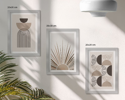 Tríptico com moldura Formas abstratas em tons de bege e marrom.