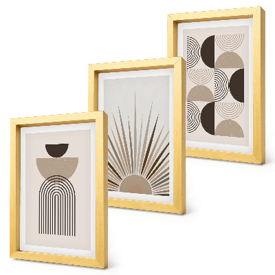 Tríptico com moldura Formas abstratas em tons de bege e marrom.