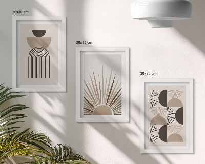 Tríptico com moldura Formas abstratas em tons de bege e marrom.