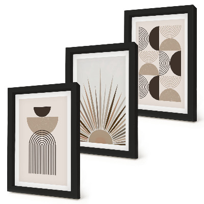 Tríptico com moldura Formas abstratas em tons de bege e marrom.