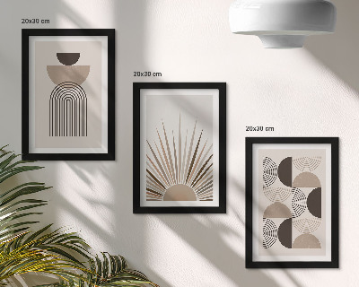 Tríptico com moldura Formas abstratas em tons de bege e marrom.
