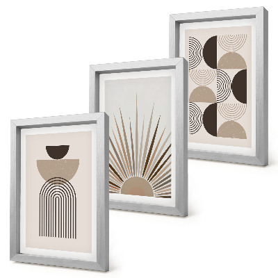 Tríptico com moldura Formas abstratas em tons de bege e marrom.