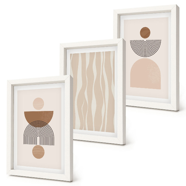 Conjunto de 3 quadros decorativos Formas abstratas em tons de marrom e bege.