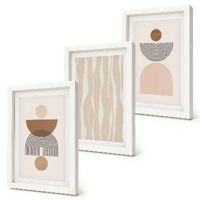 Conjunto de 3 quadros decorativos com formas abstratas em tons de marrom e bege