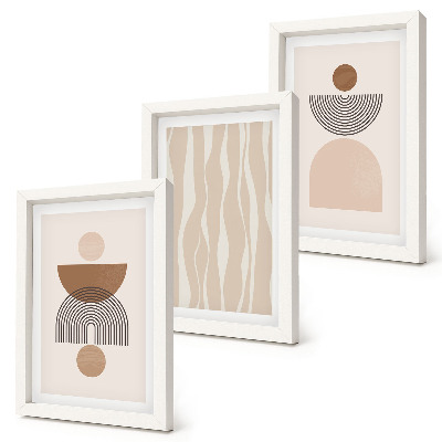 Conjunto de 3 quadros decorativos Formas abstratas em tons de marrom e bege.