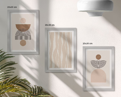 Conjunto de 3 quadros decorativos Formas abstratas em tons de marrom e bege.