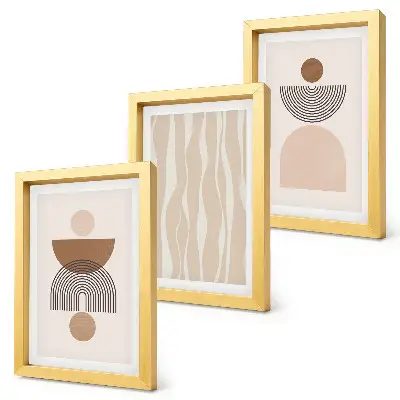 Conjunto de 3 quadros decorativos com formas abstratas em tons de marrom e bege