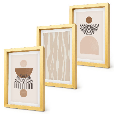 Conjunto de 3 quadros decorativos Formas abstratas em tons de marrom e bege.