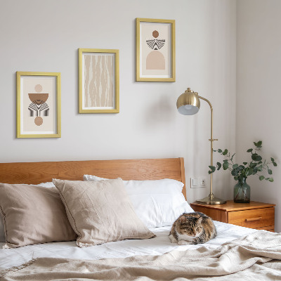 Conjunto de 3 quadros decorativos Formas abstratas em tons de marrom e bege.