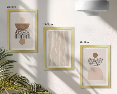 Conjunto de 3 quadros decorativos com formas abstratas em tons de marrom e bege