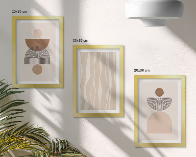 Conjunto de 3 quadros decorativos Formas abstratas em tons de marrom e bege.