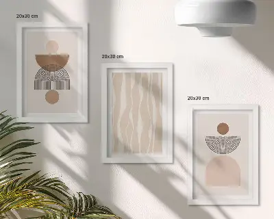 Conjunto de 3 quadros decorativos com formas abstratas em tons de marrom e bege