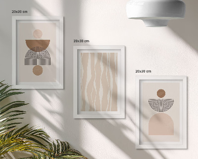 Conjunto de 3 quadros decorativos Formas abstratas em tons de marrom e bege.