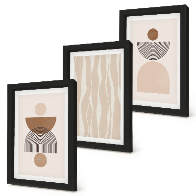 Conjunto de 3 quadros decorativos Formas abstratas em tons de marrom e bege.