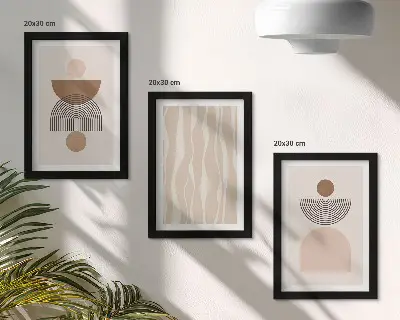 Conjunto de 3 quadros decorativos com formas abstratas em tons de marrom e bege