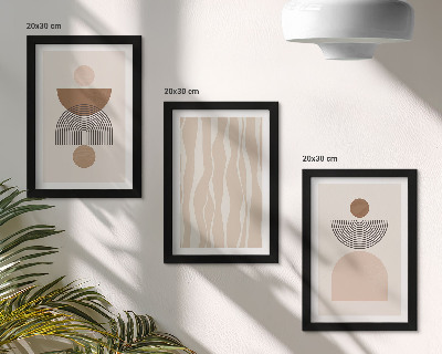 Conjunto de 3 quadros decorativos Formas abstratas em tons de marrom e bege.