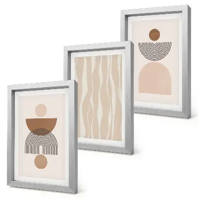 Conjunto de 3 quadros decorativos com formas abstratas em tons de marrom e bege