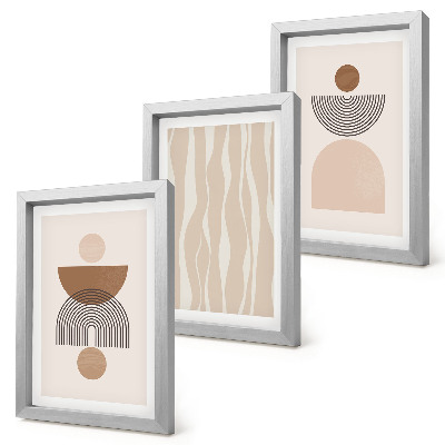 Conjunto de 3 quadros decorativos Formas abstratas em tons de marrom e bege.