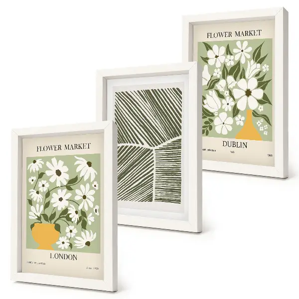 Tríptico com moldura estampa de padrões florais com linhas abstratas de Londres e Dublin