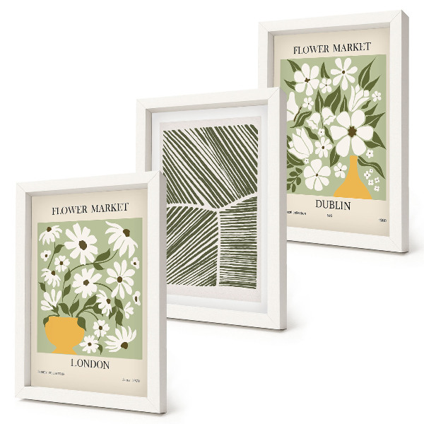 Tríptico com moldura Padrões florais, linhas abstratas de Londres e Dublin