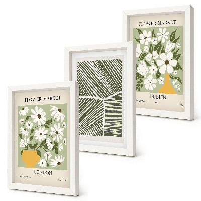 Tríptico com moldura Padrões florais, linhas abstratas de Londres e Dublin