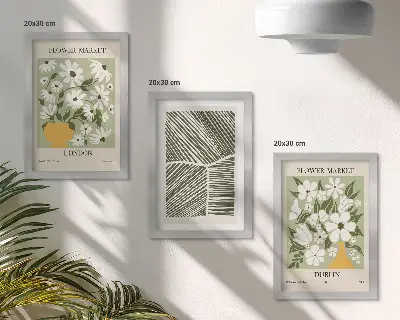 Tríptico com moldura estampa de padrões florais com linhas abstratas de Londres e Dublin