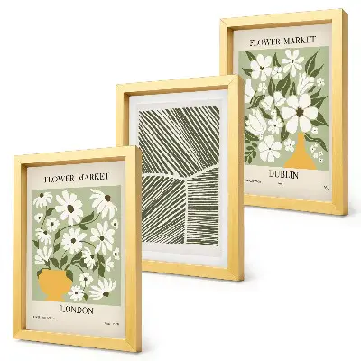 Tríptico com moldura estampa de padrões florais com linhas abstratas de Londres e Dublin