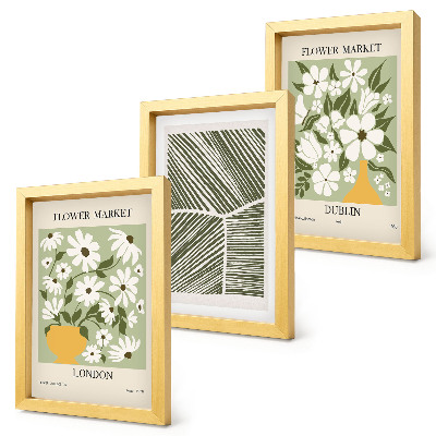 Tríptico com moldura Padrões florais, linhas abstratas de Londres e Dublin
