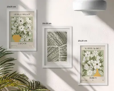 Tríptico com moldura estampa de padrões florais com linhas abstratas de Londres e Dublin