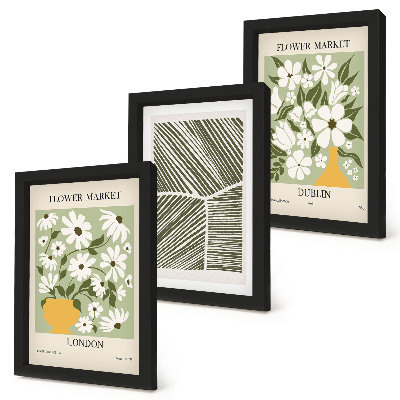Tríptico com moldura Padrões florais, linhas abstratas de Londres e Dublin