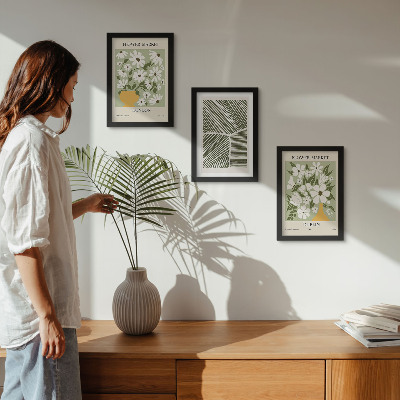 Tríptico com moldura Padrões florais, linhas abstratas de Londres e Dublin