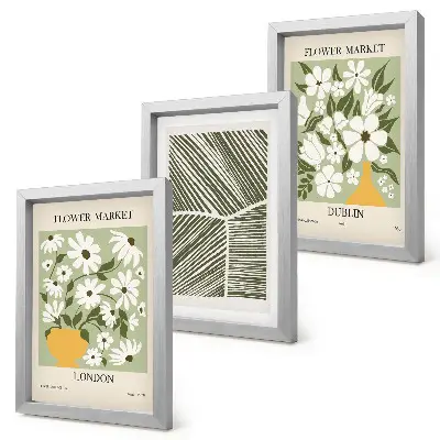 Tríptico com moldura estampa de padrões florais com linhas abstratas de Londres e Dublin