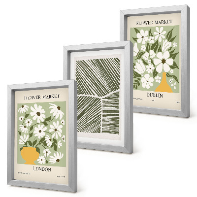 Tríptico com moldura Padrões florais, linhas abstratas de Londres e Dublin