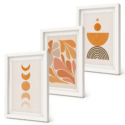 Conjunto de 3 quadros decorativos Formas abstratas em tons de laranja