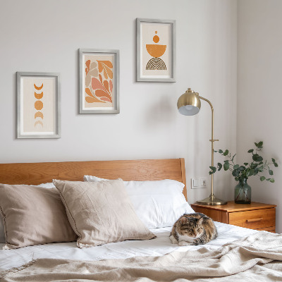 Conjunto de 3 quadros decorativos Formas abstratas em tons de laranja