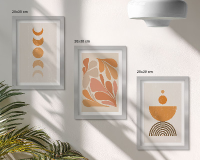 Conjunto de 3 quadros decorativos Formas abstratas em tons de laranja