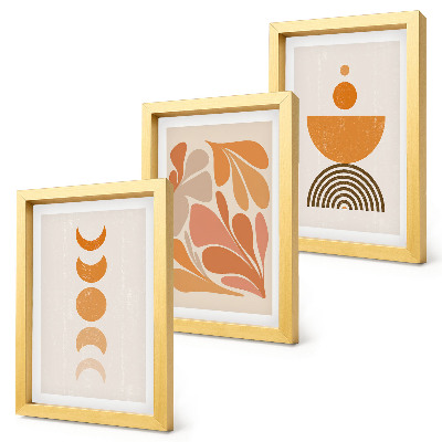 Conjunto de 3 quadros decorativos Formas abstratas em tons de laranja